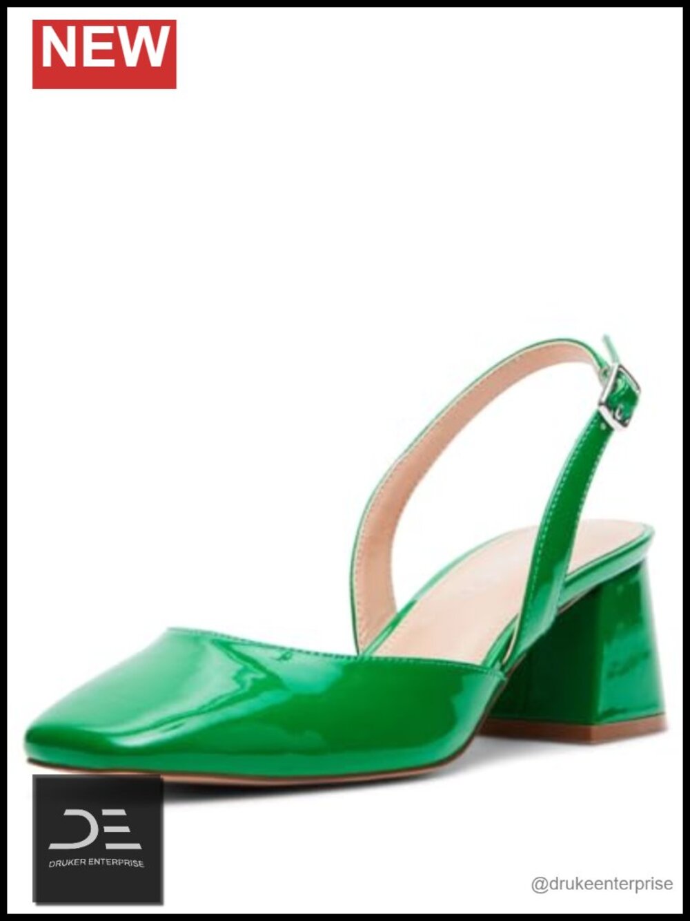 Green Patent Madden Girl Novaa Square Toe Slingback Pump Block Heel